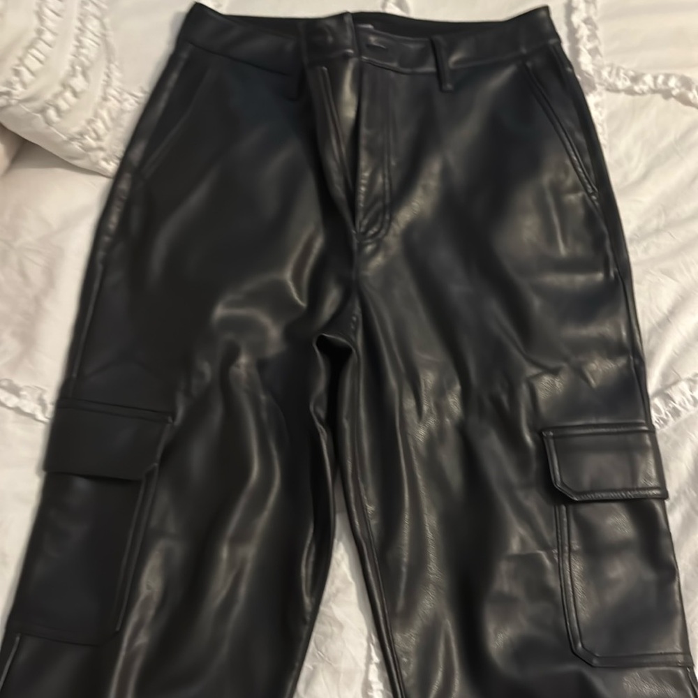 Vegan leather straight fit cargo pants